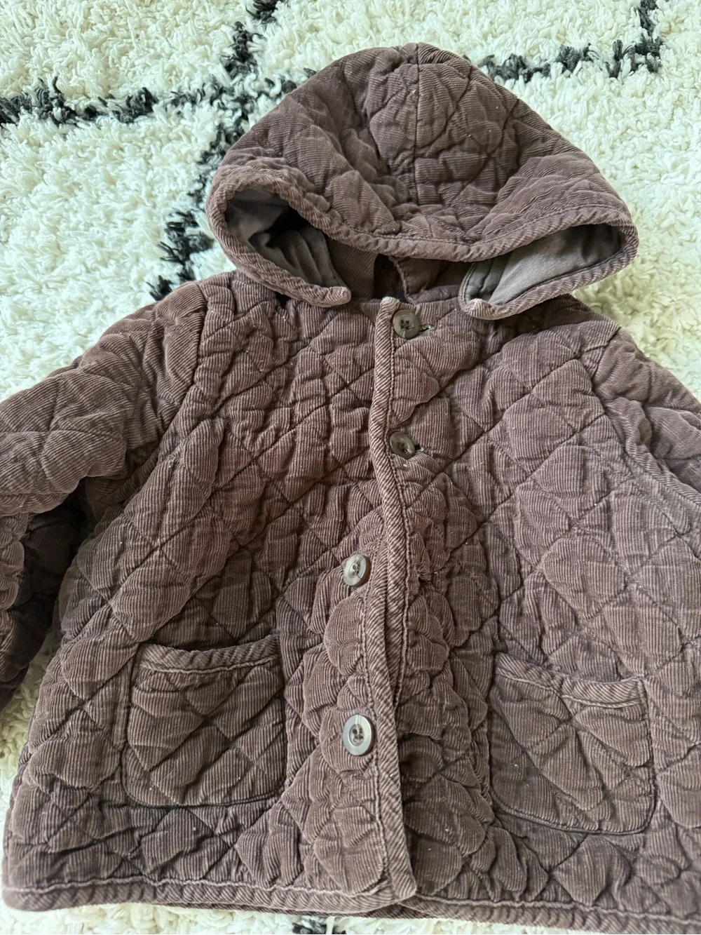 First Impressions Quilted Hooded Jacket in Dusty Mauve 18month